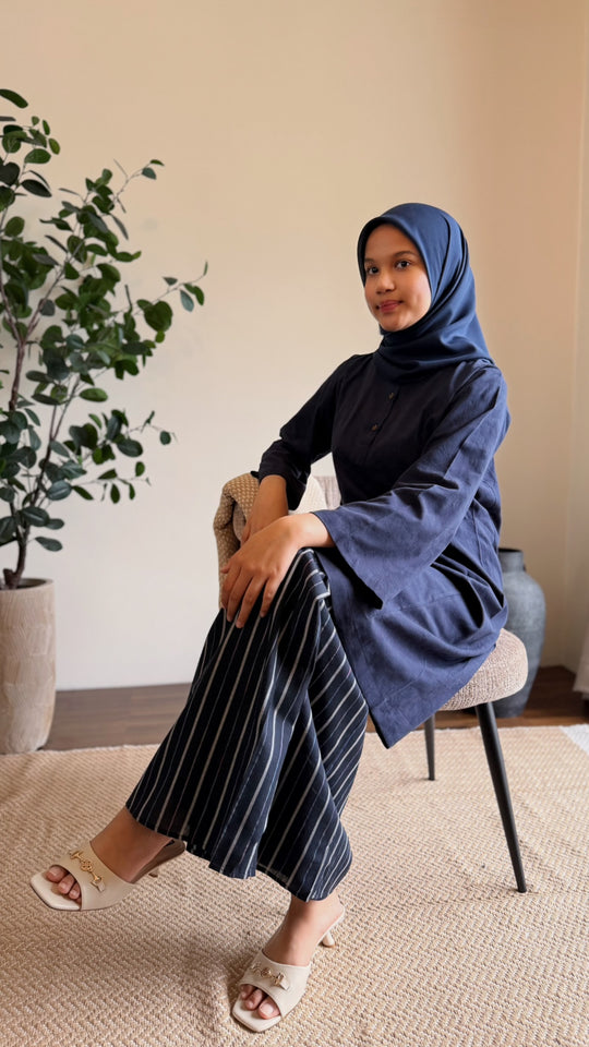 DAYANG Riau Kurung Set in Navy Blue