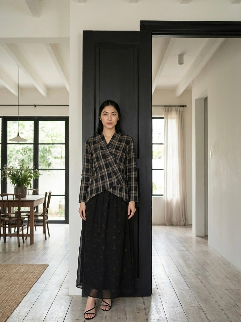 CENGKIH Modern Kebaya with Skirt Set in Black Plaid
