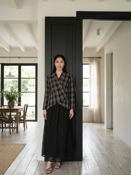 CENGKIH Modern Kebaya with Skirt Set in Black Plaid