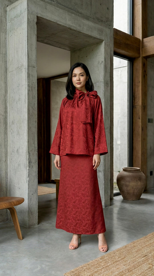 JAMILA Bow-tie Modern Kurung Set in Saffron