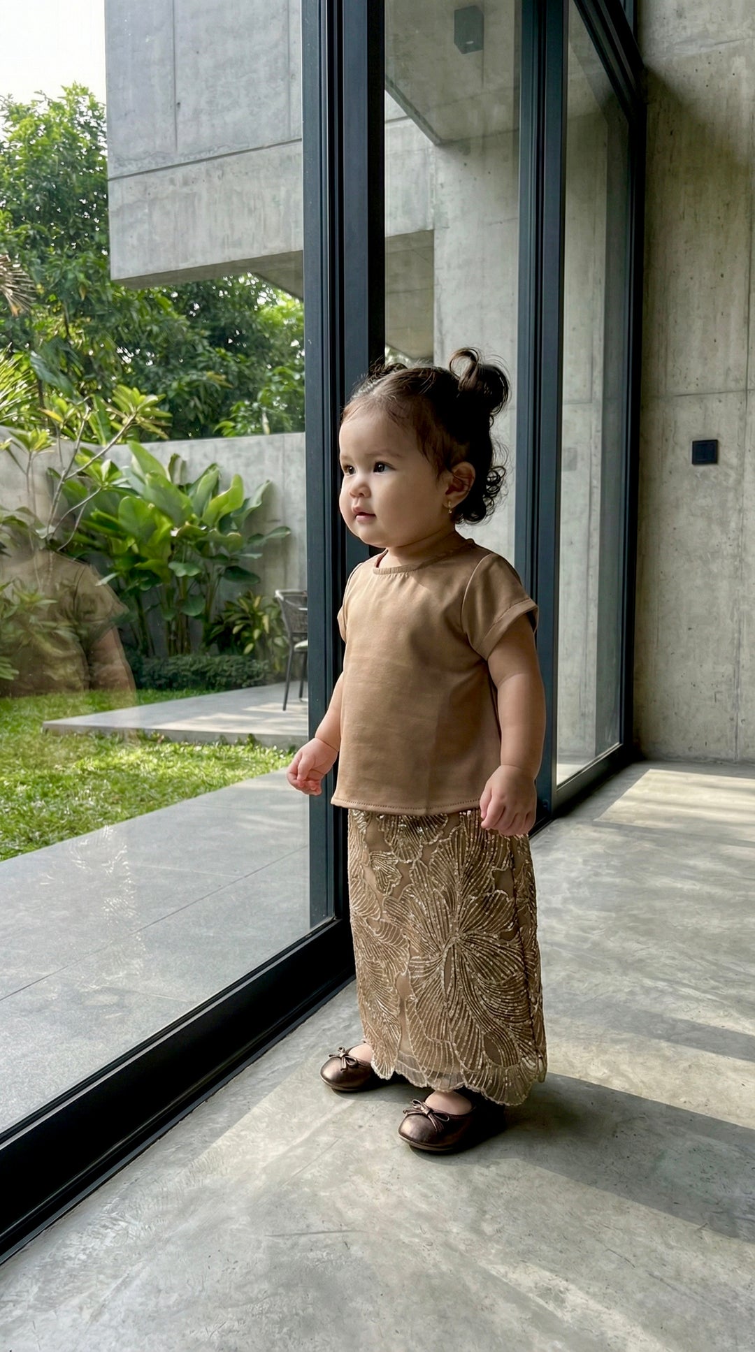 TARI Baby's Blouse & Skirt Set in Gilded Taupe