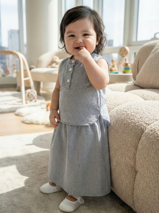 ELLIE Baby’s Sleeveless Blouse and Skirt Set in Gingham