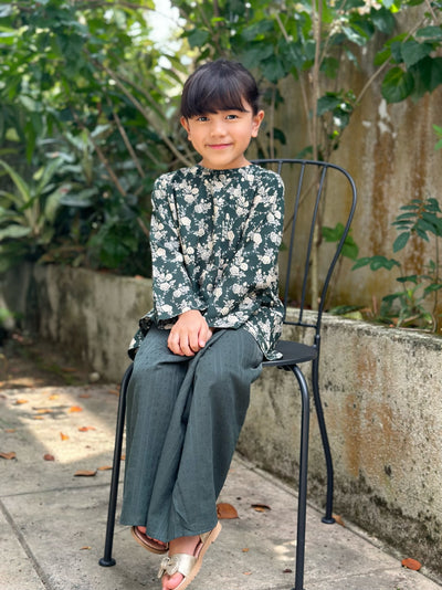 KURNIA Short Kurung Set in Emerald Bloom