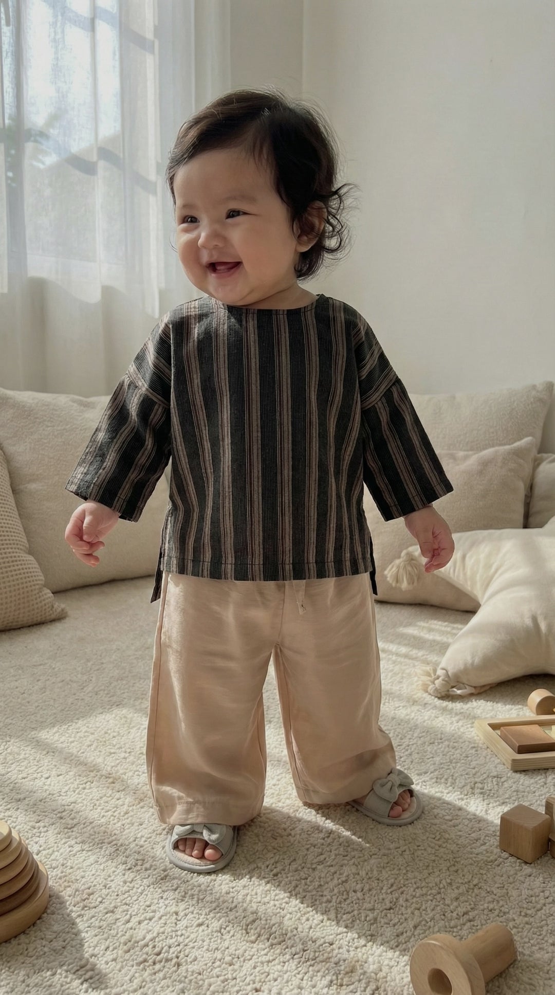 KENANGA Blouse & Pants Set in Espresso Stripes