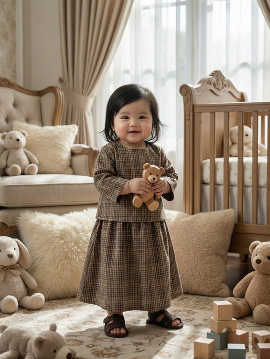 ORKED Baby’s Modern Kurung Set in Tartan Checks
