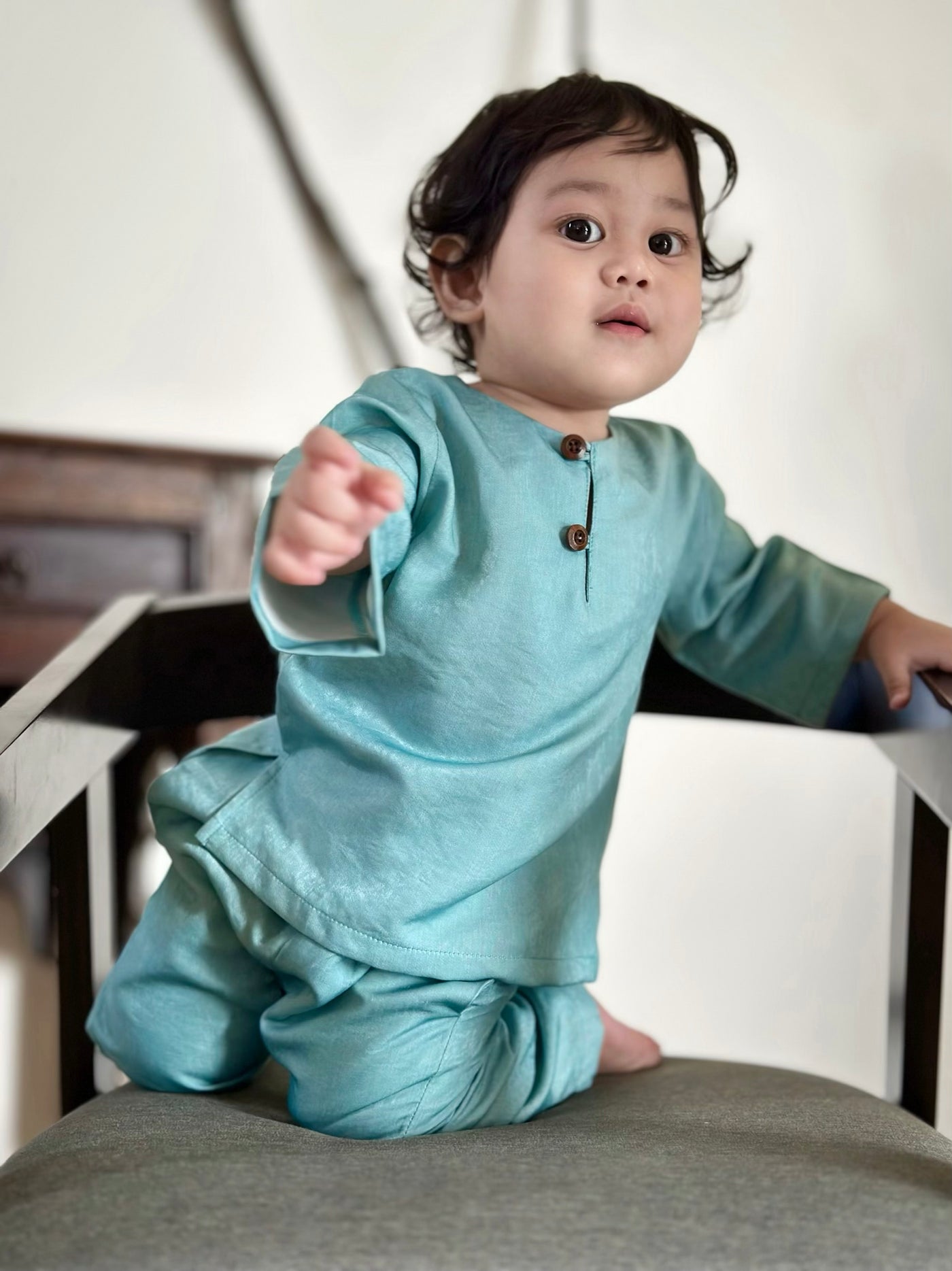 QAID Baby’s Teluk Belanga Baju Melayu Set in Turquoise
