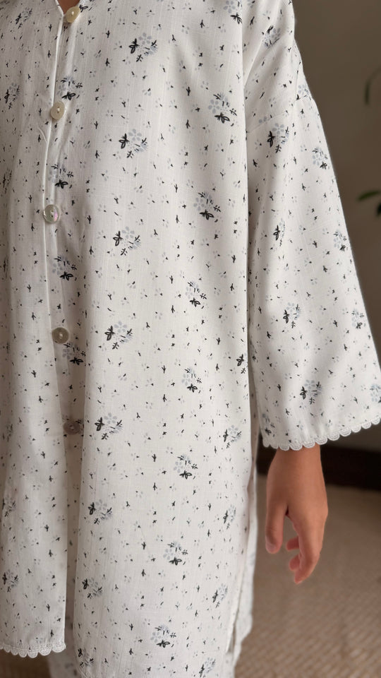 MAYANG Long Kebarung Set in Carbon Ditsy