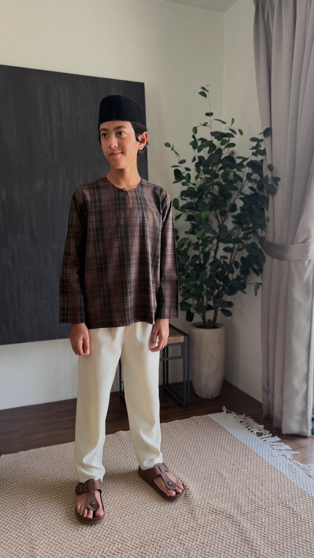 PEKAN Teluk Belanga Kurta in Espresso Plaid