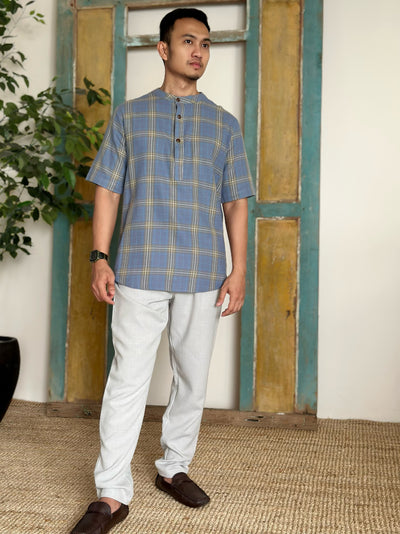 NOLAN Henley Shirt in Blue Tartan