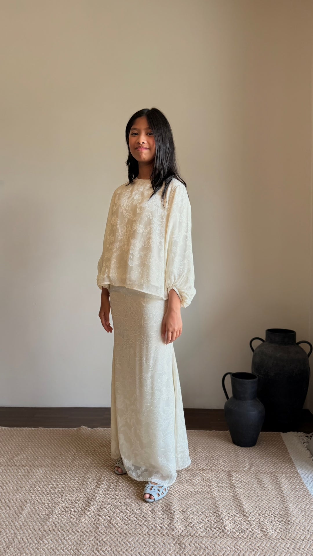 HANA Modern Kurung Set in Silky Ivory