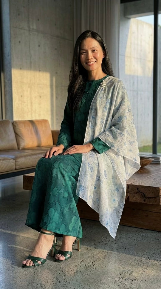 EMBUN Long Kurung Set in Emerald
