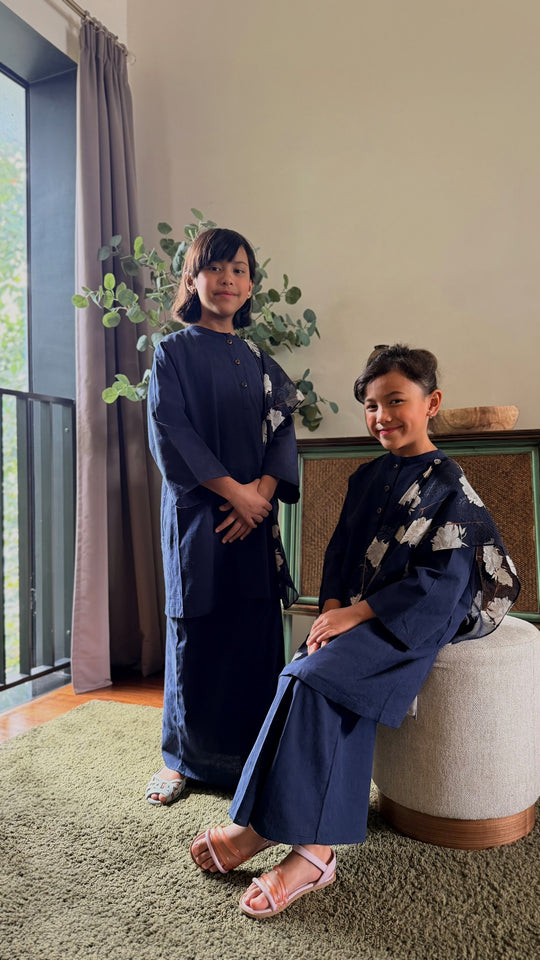 DELIMA Riau Kurung Set in Navy Blue