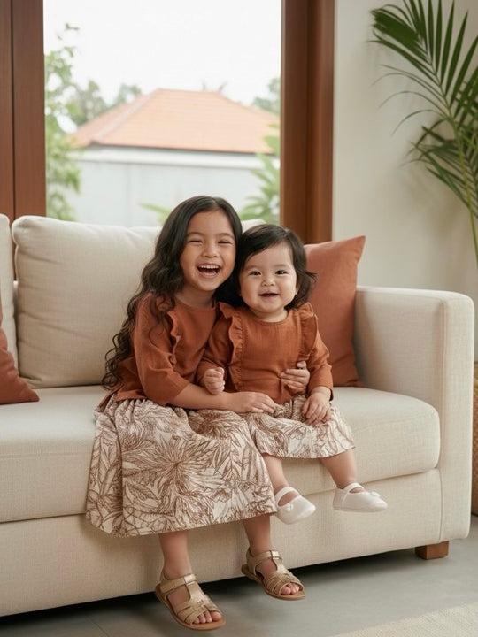 RIANG Frill Blouse & Skirt Set in Cinnamon Lush