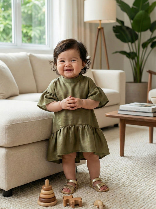 ANGELINA Flounce Dress in Mudgreen