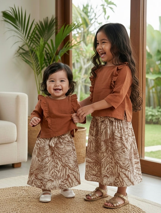 RIANG Frill Blouse & Skirt Set in Cinnamon Lush