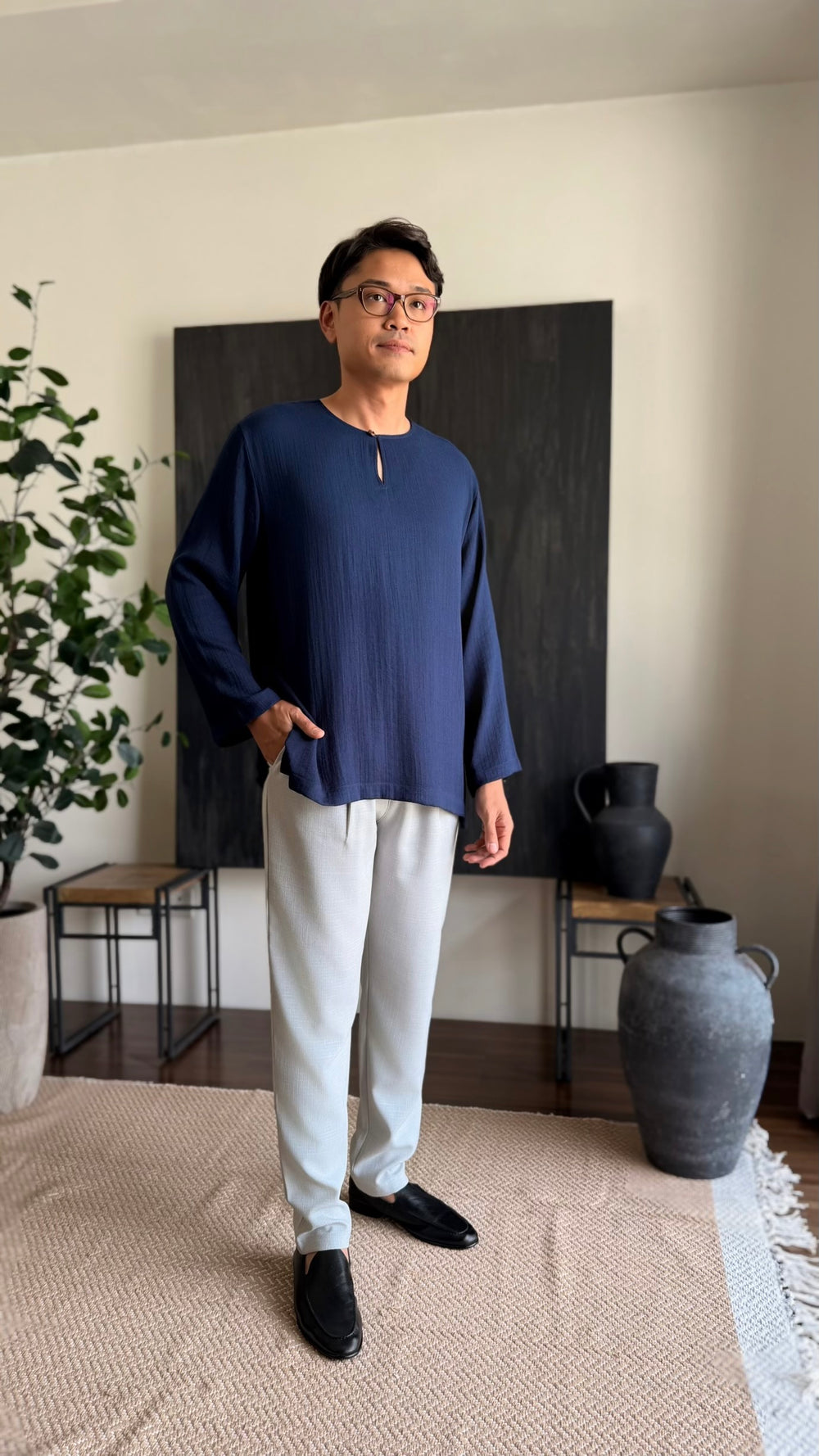 TUALANG Teluk Belanga Kurta in Midnight Blue