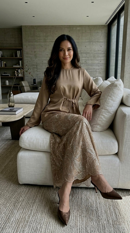MONA Blouse & Skirt Set in Gilded Taupe