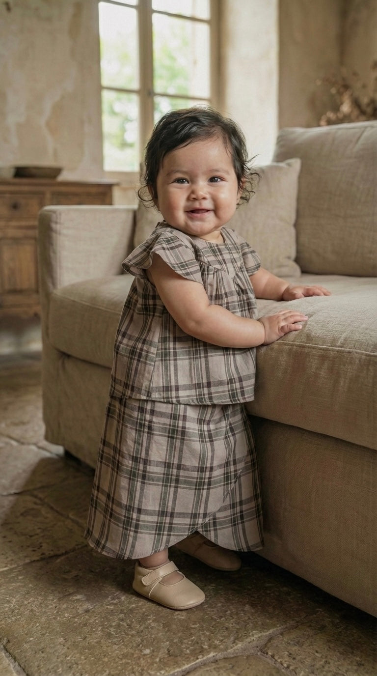 KEKWA Baby's Mini Kurung Set in Olive Plaid