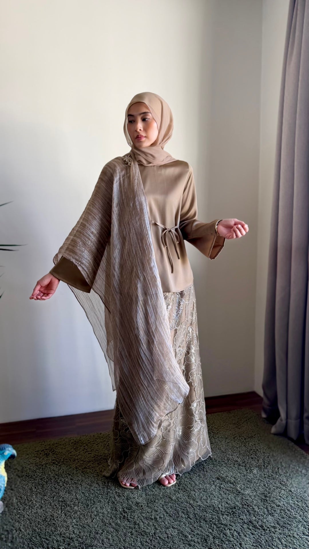 MONA Blouse & Skirt Set in Gilded Taupe