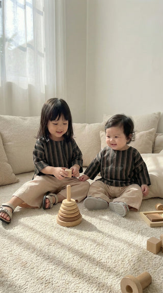 KENANGA Blouse & Pants Set in Espresso Stripes