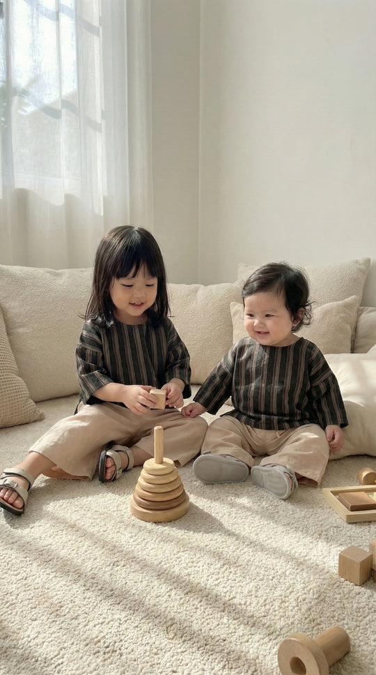 KENANGA Blouse & Pants Set in Espresso Stripes