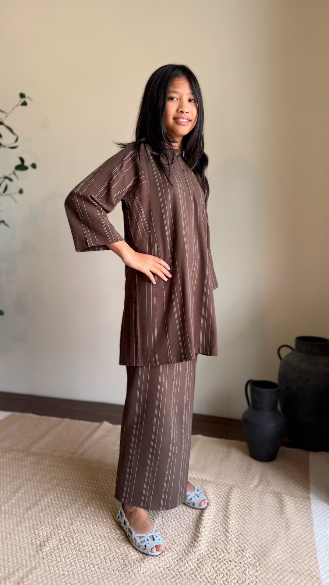 DELIMA Riau Kurung Set in Brown Stripes