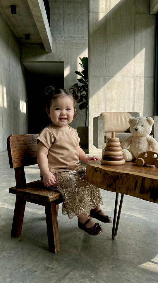 TARI Baby's Blouse & Skirt Set in Gilded Taupe