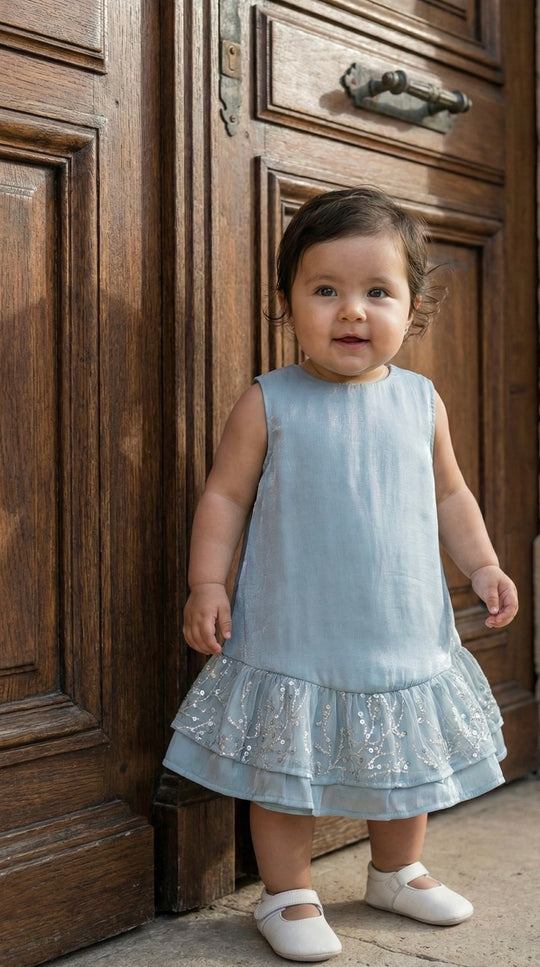 LILI Baby's Dress in Gilded Ice Blue