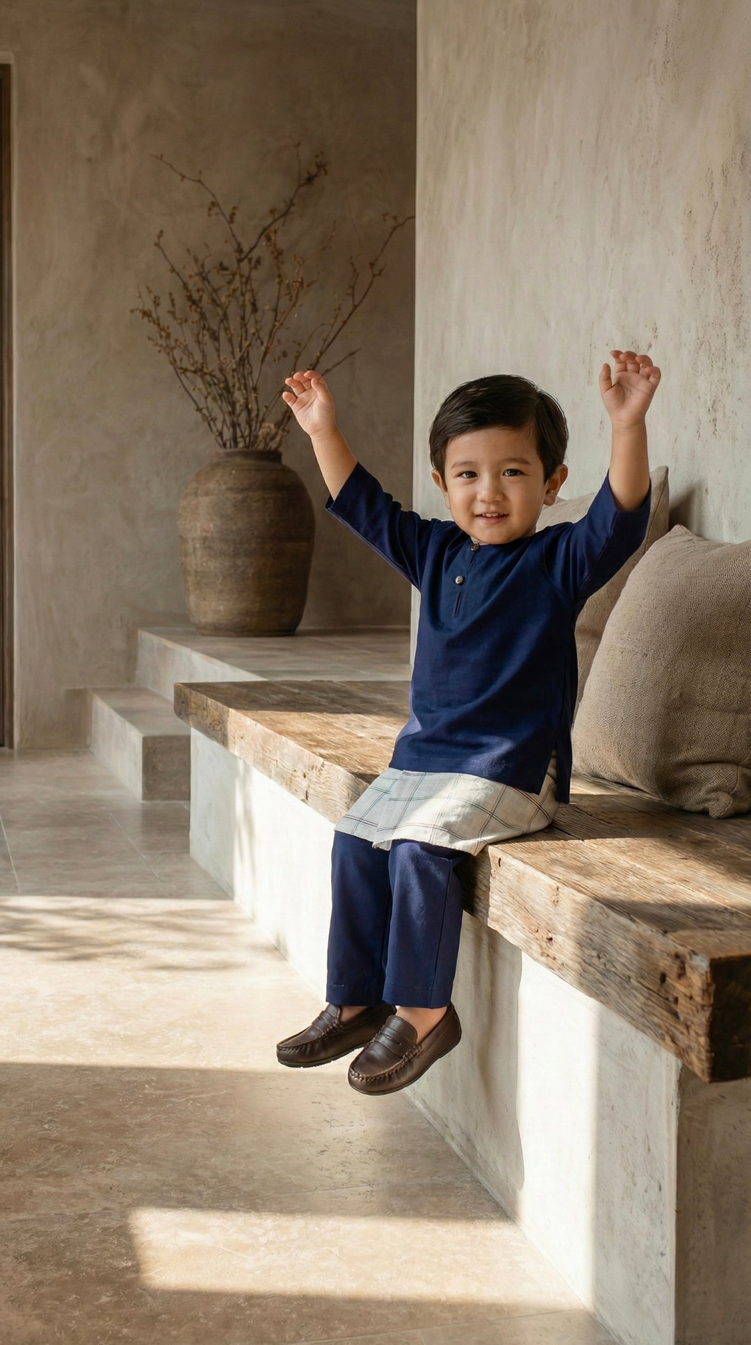 QAID Baby’s Teluk Belanga Baju Melayu Set in Midnight Blue