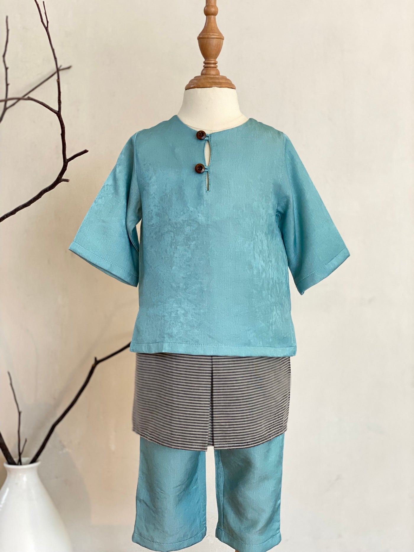 QAID Baby’s Teluk Belanga Baju Melayu Set in Turquoise