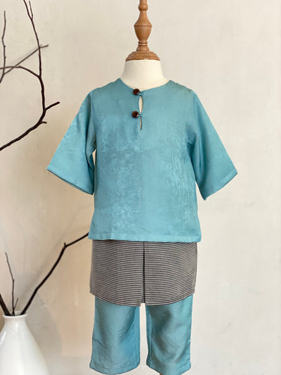 QAID Baby’s Teluk Belanga Baju Melayu Set in Turquoise