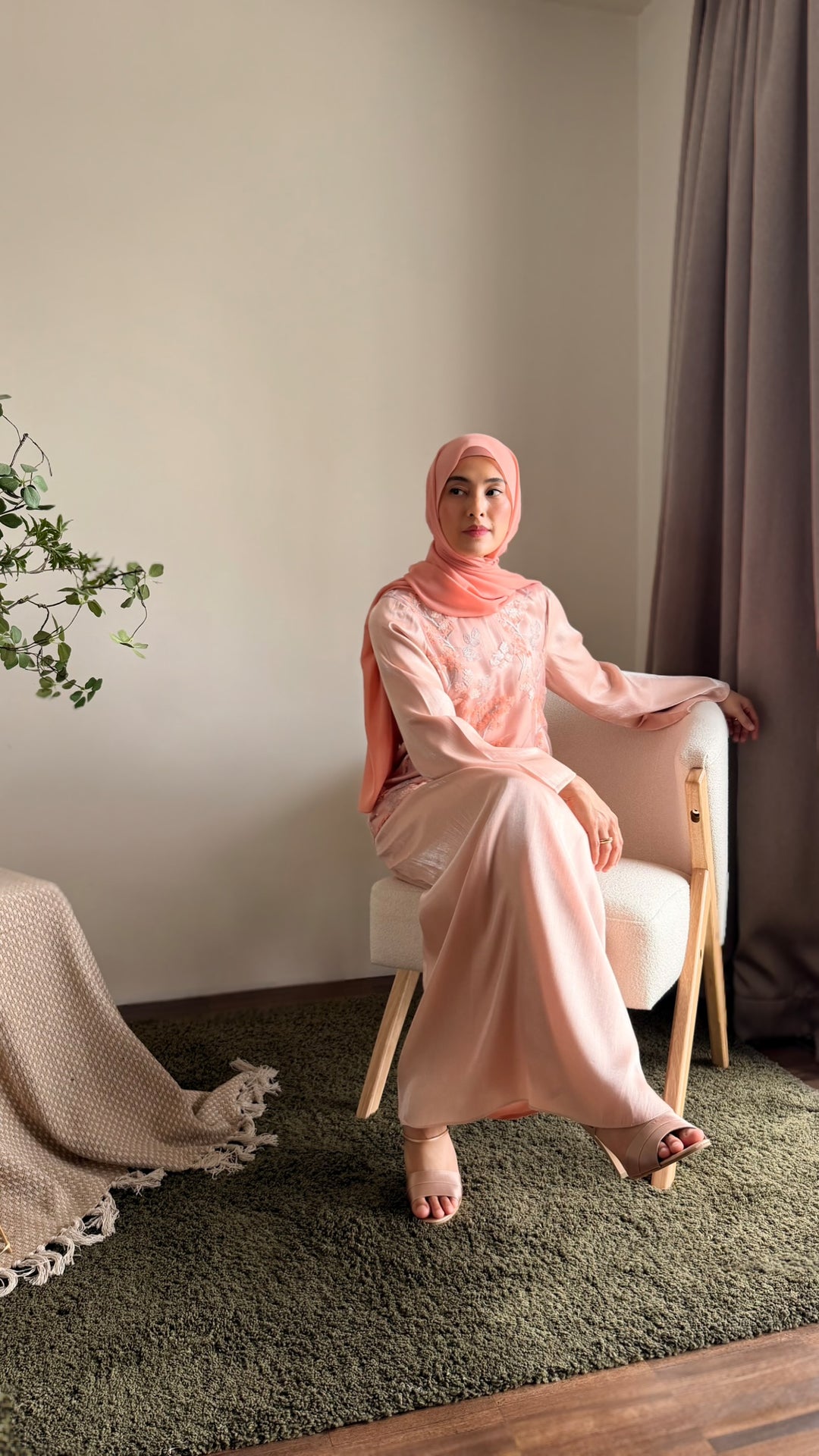 KEMBOJA Modern Kurung Set in Blush Peach