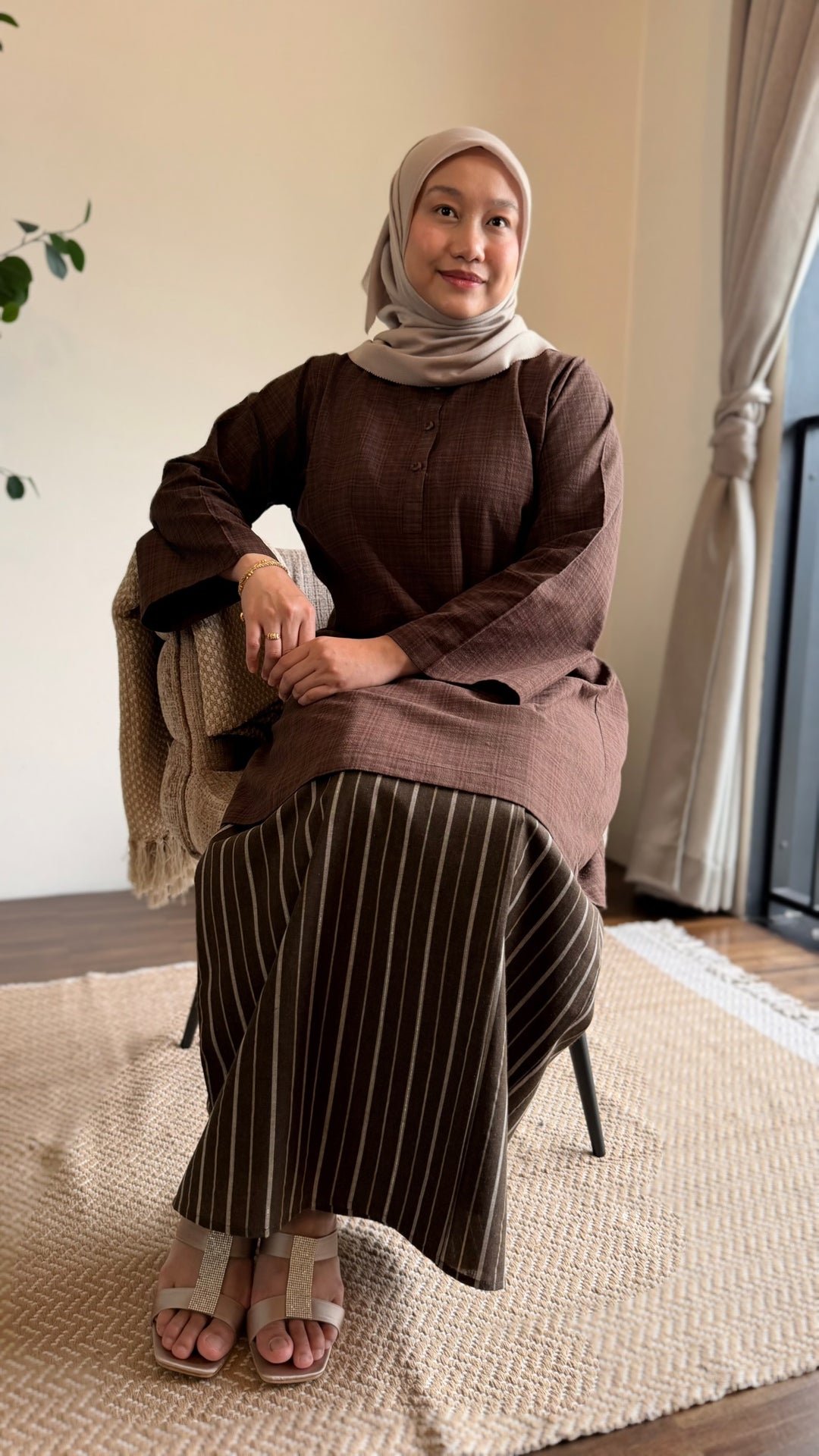 DAYANG Riau Kurung Set in Brown Gingham