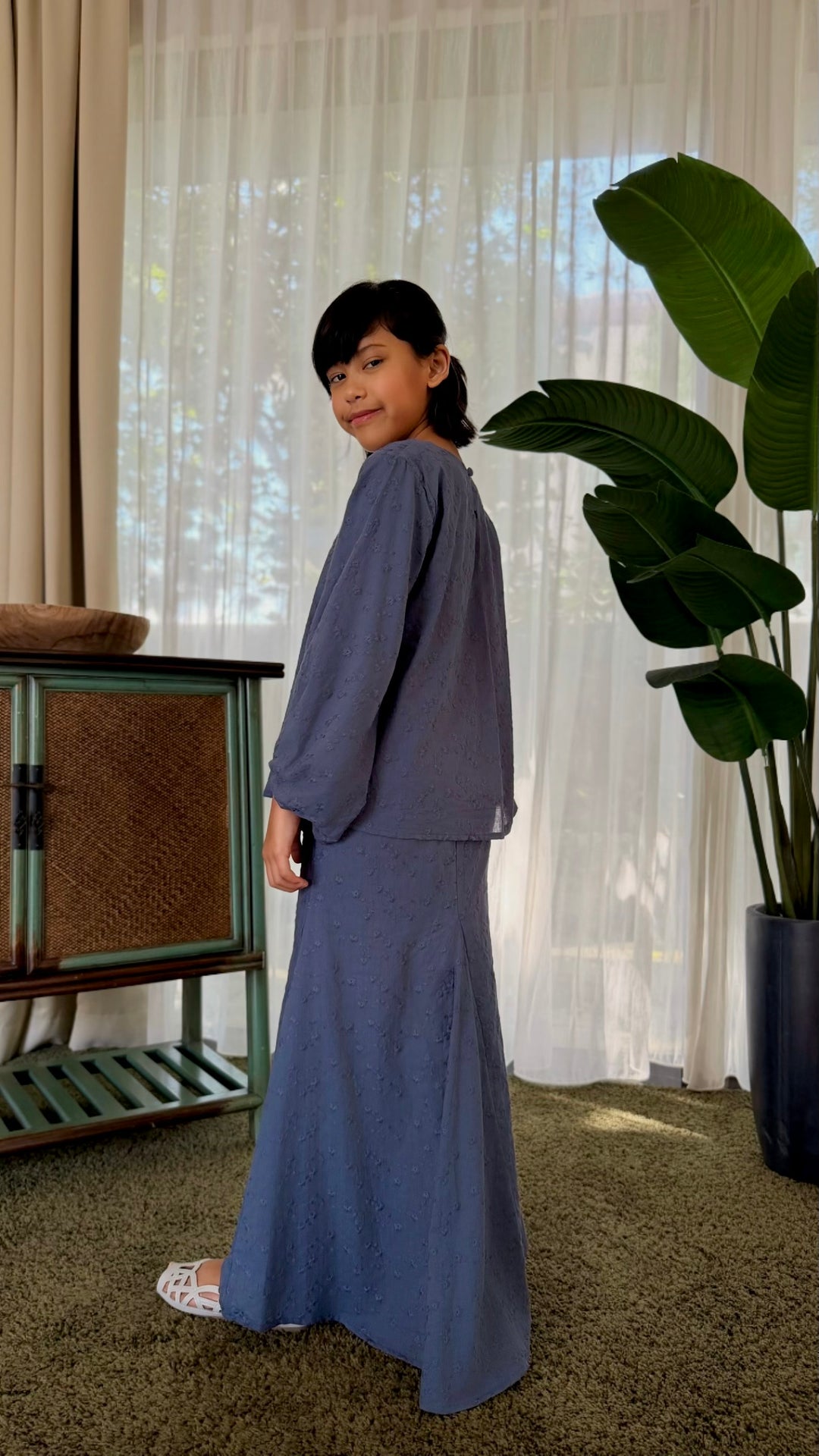 HANA Modern Kurung Set in Ash Blue