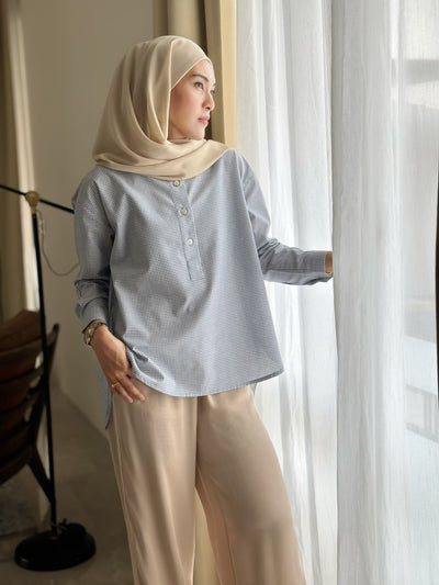 ALMA Asymmetric Blouse in Blue Gingham (Top Only)