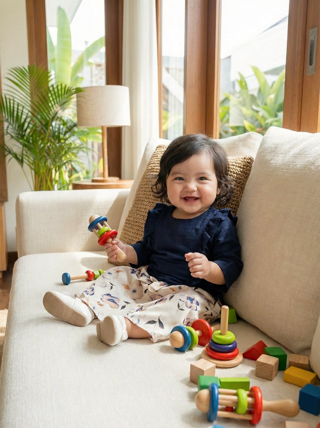 RIANG Frill Blouse & Skirt Set in Midnight Bloom