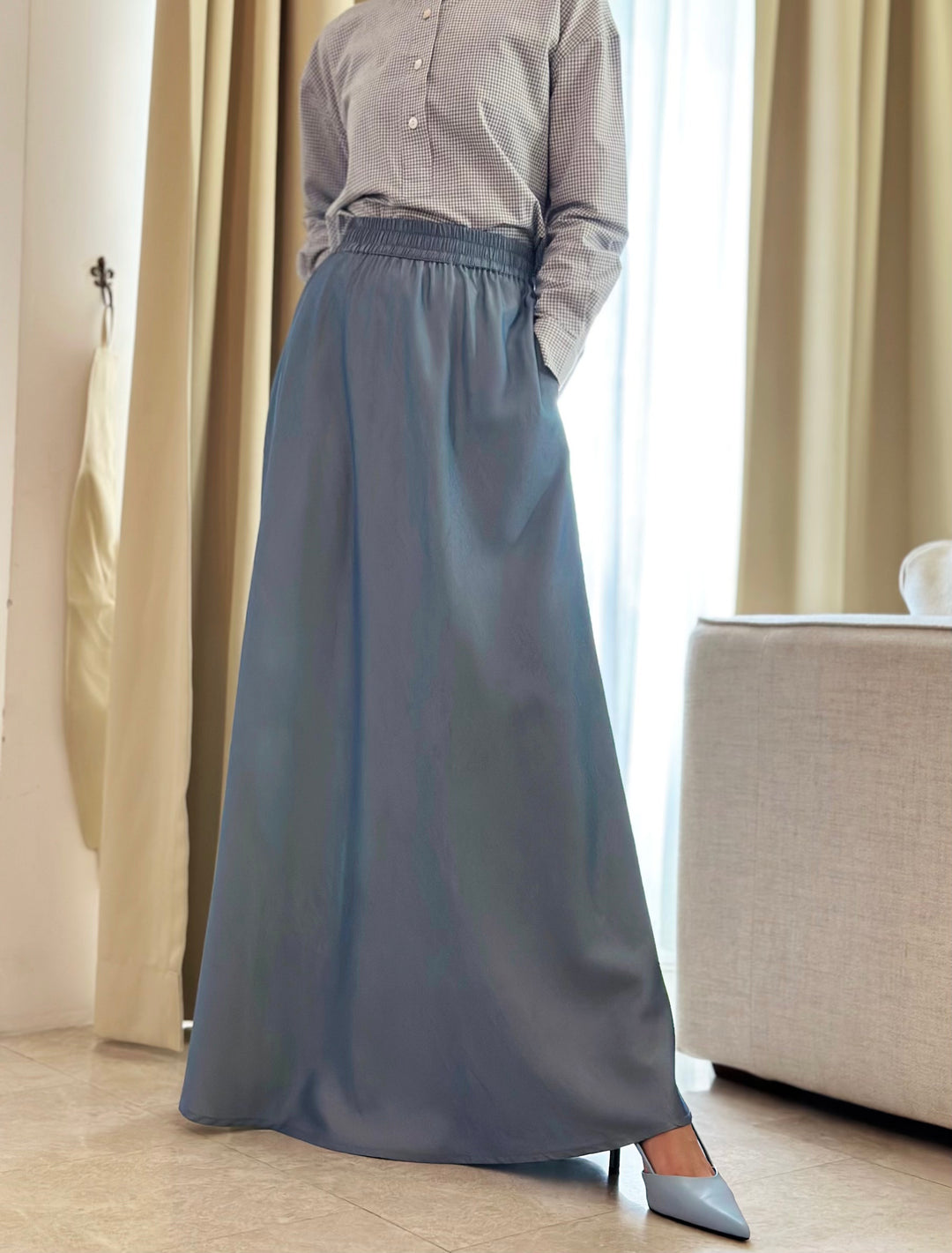 EDEN Flared Maxi Skirt in Dusty Blue
