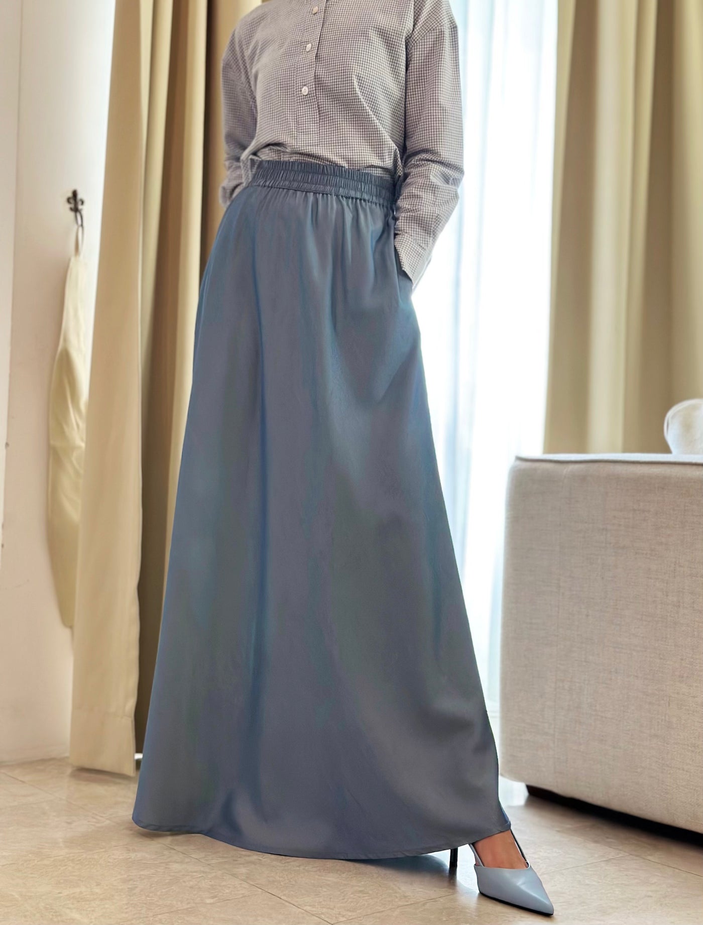 EDEN Flared Maxi Skirt in Dusty Blue