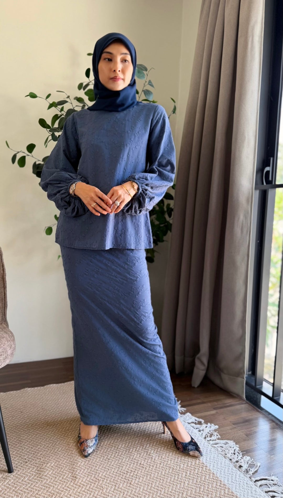 MAYA Modern Kurung Set in Ash Blue
