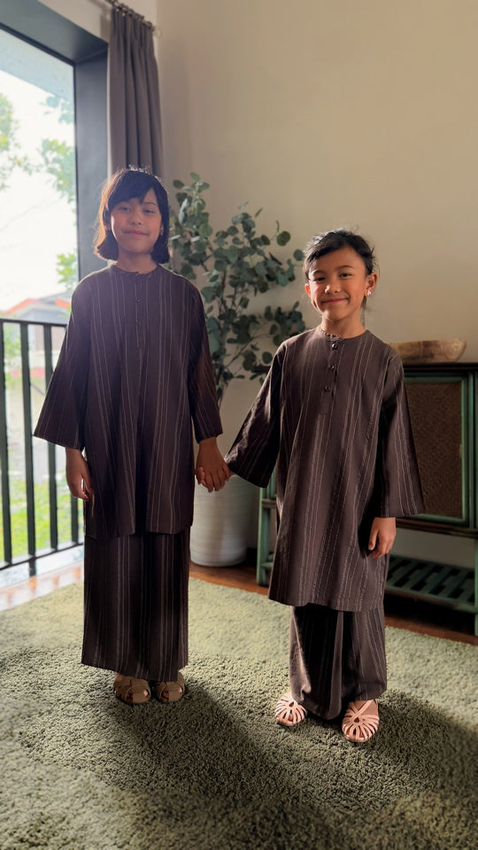 DELIMA Riau Kurung Set in Brown Stripes