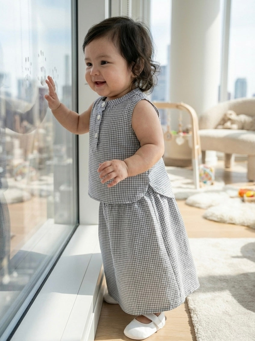 ELLIE Baby’s Sleeveless Blouse and Skirt Set in Gingham