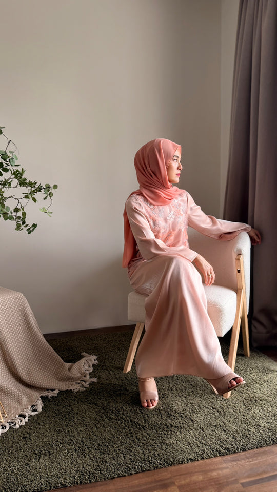 KEMBOJA Modern Kurung Set in Blush Peach