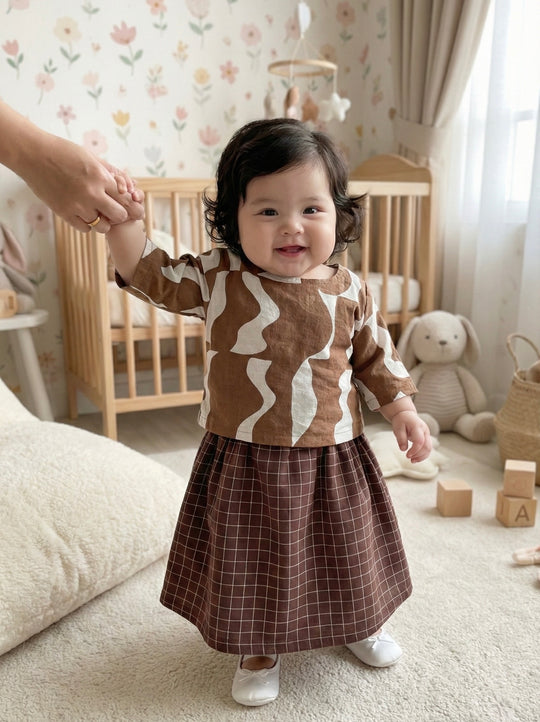 ORKED Baby’s Modern Kurung Set in Cocoa