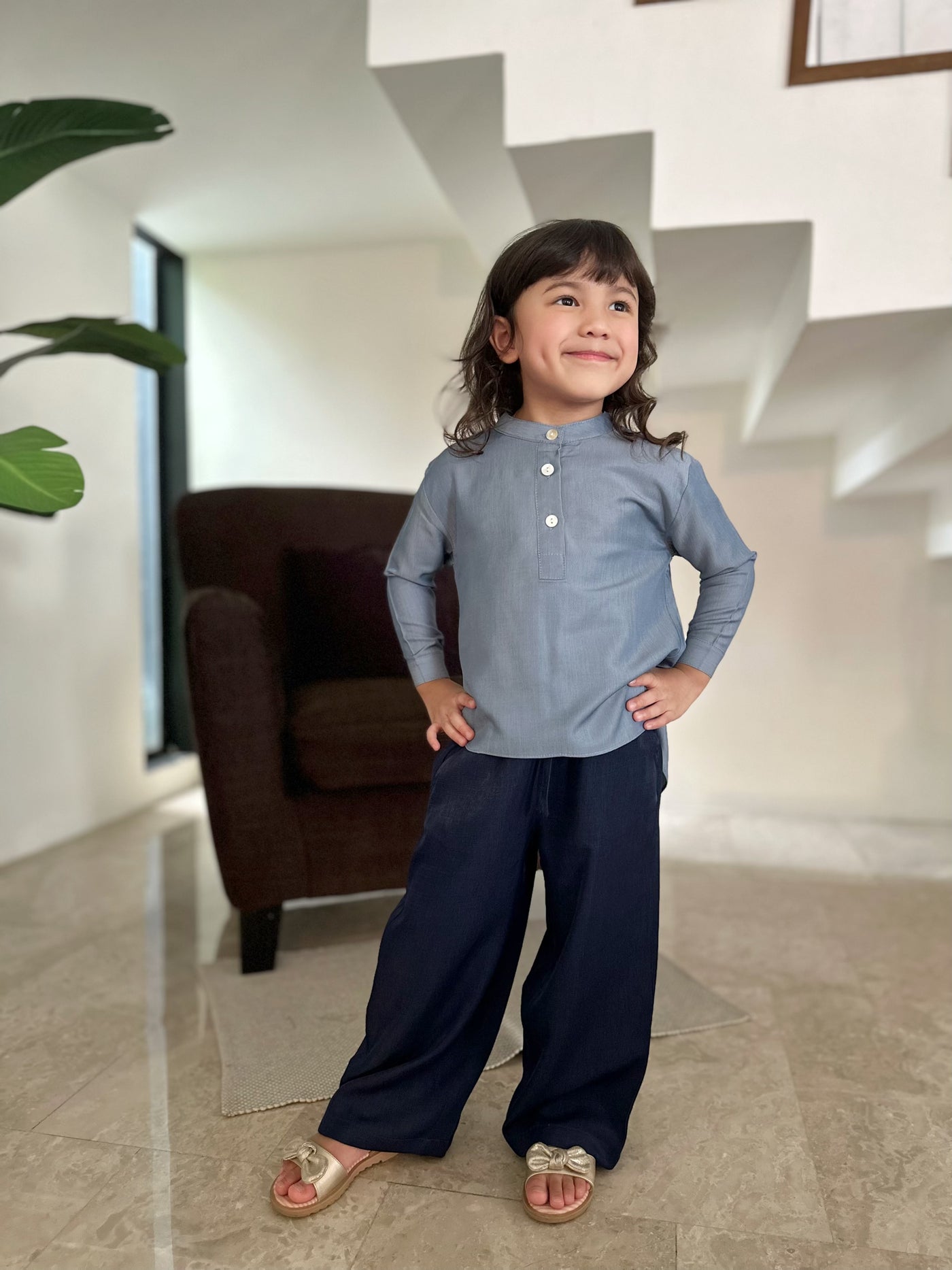 CLAIRE Asymmetric Blouse in Dusty Blue (Top Only)