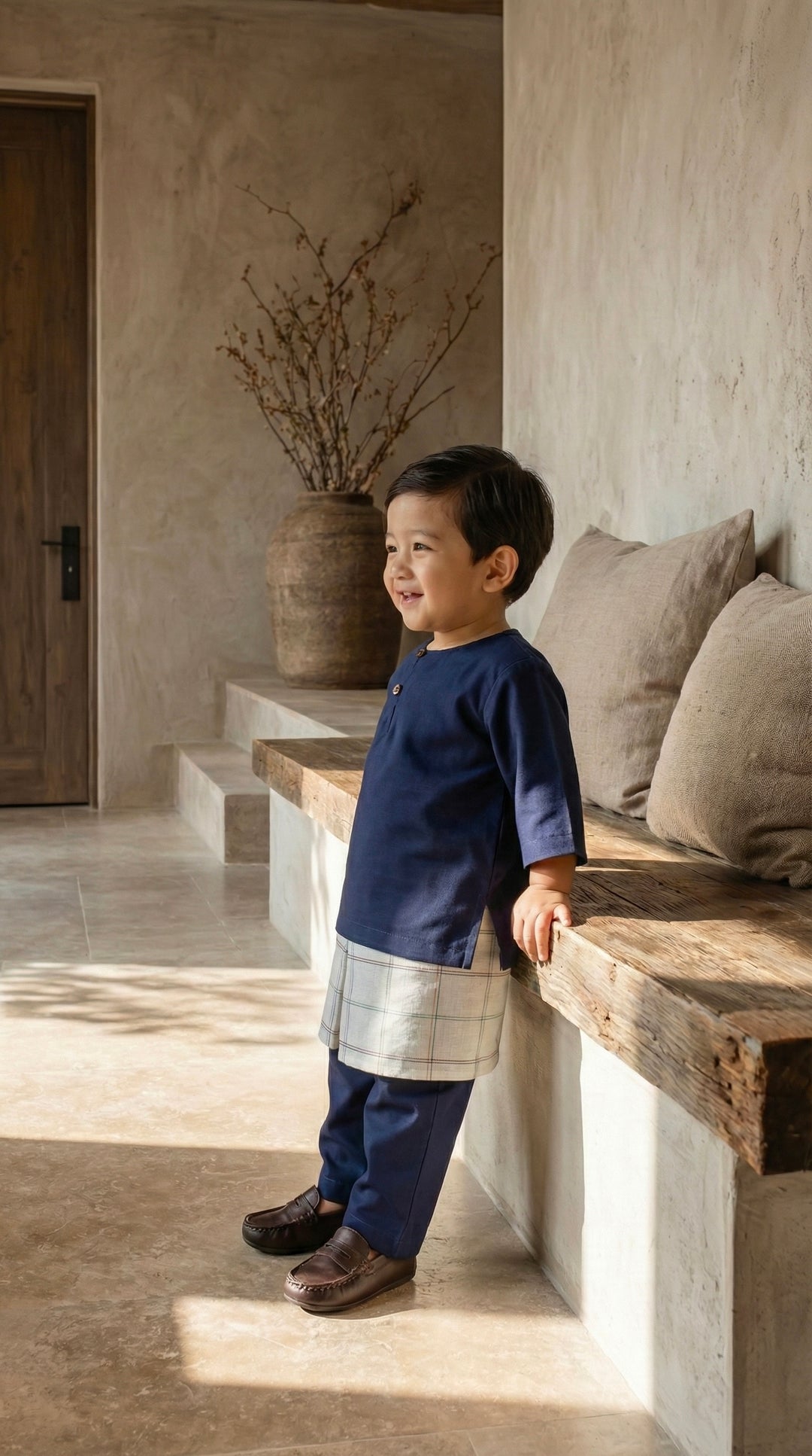 QAID Baby’s Teluk Belanga Baju Melayu Set in Midnight Blue