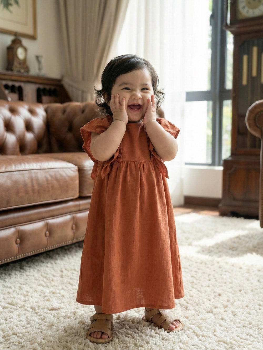 FRIDA Frill Dress in Cinnamon