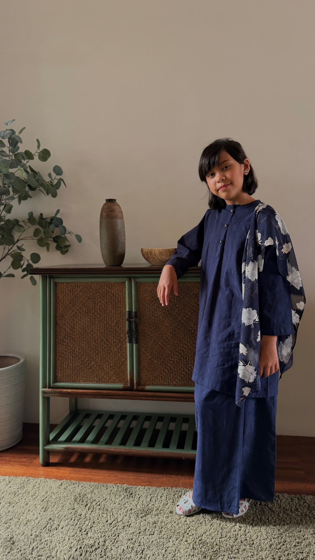 DELIMA Riau Kurung Set in Navy Blue