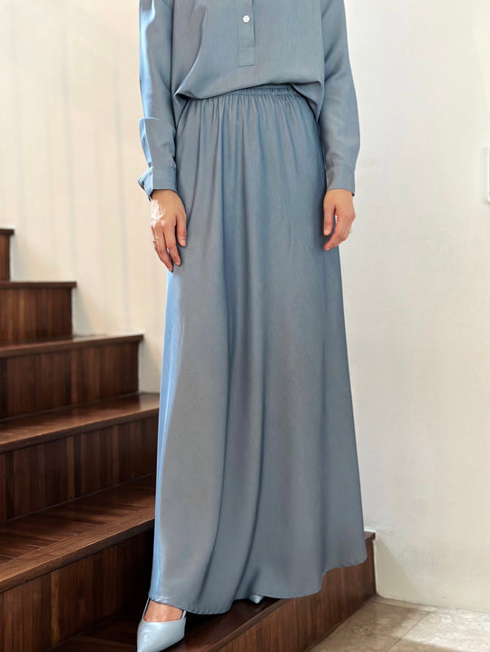 EDEN Flared Maxi Skirt in Dusty Blue