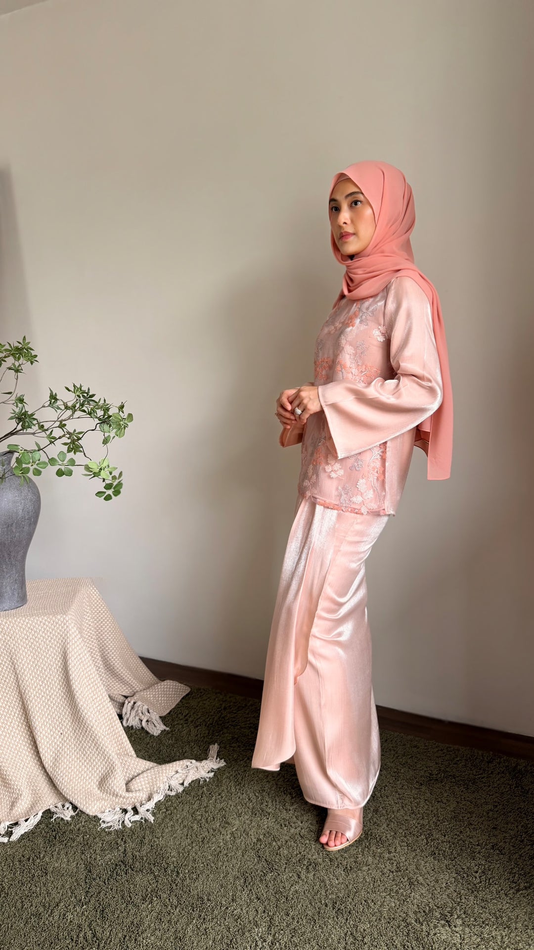 KEMBOJA Modern Kurung Set in Blush Peach