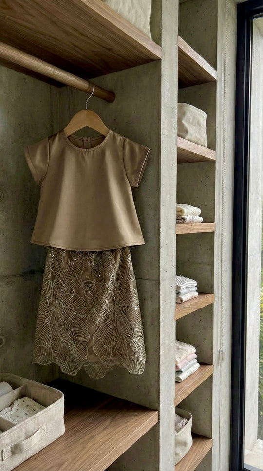 TARI Baby's Blouse & Skirt Set in Gilded Taupe